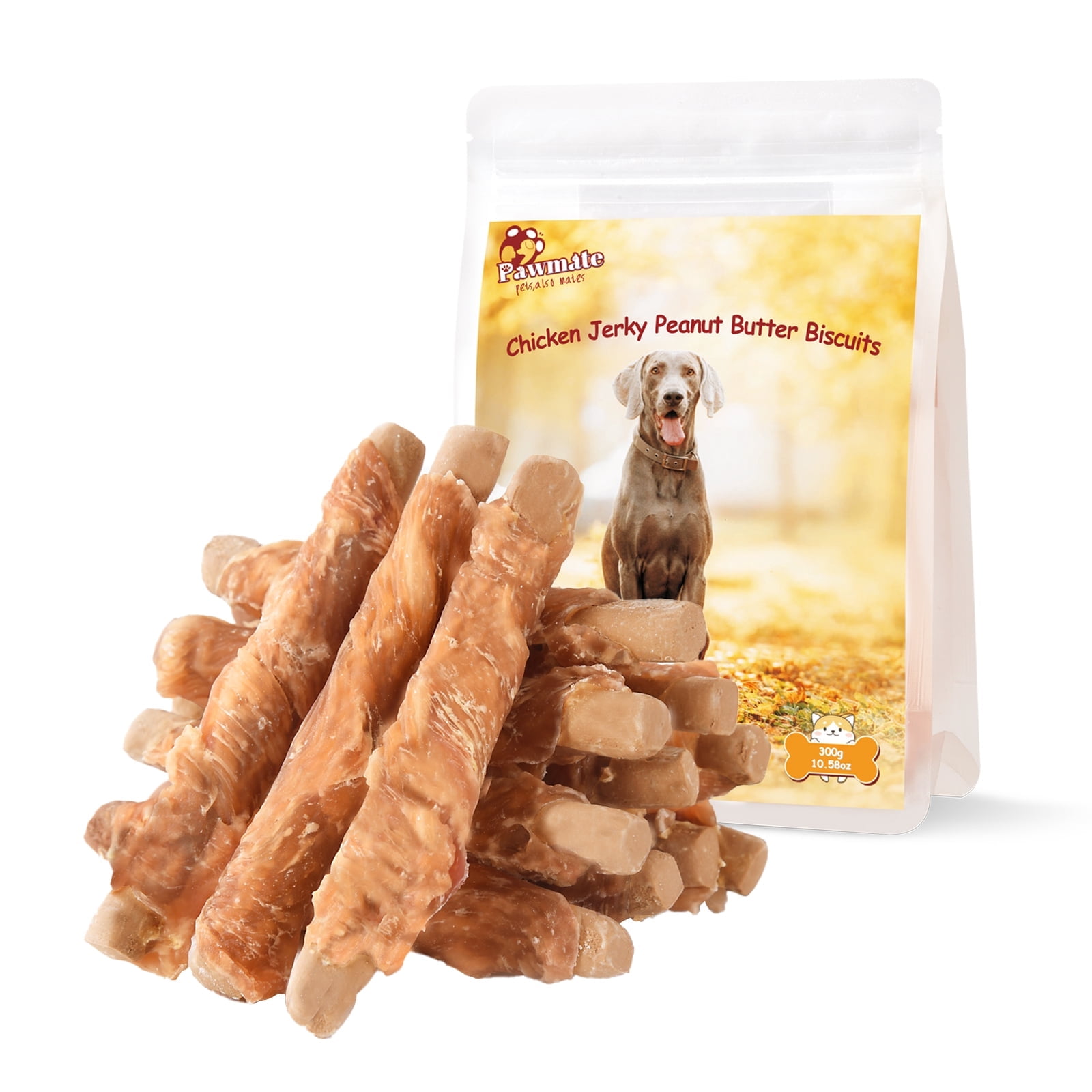 Pawmate Peanut Butter Biscuits Dog Treats, Tasty Crunchy Chicken Chews for Small, Medium and large Dogs, 10.6oz
