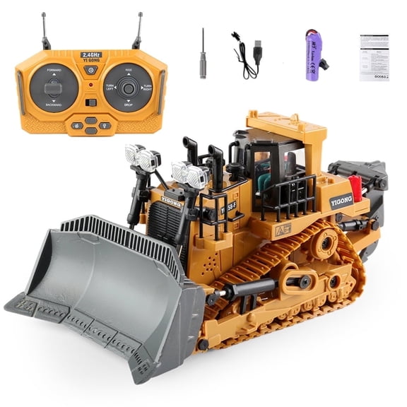 9-Channel Metal RC Bulldozer,Construction Remote Control Play Toys with Lights and Sound, Track Type Tractor Toy for  Boys, Kids Birthday Gift