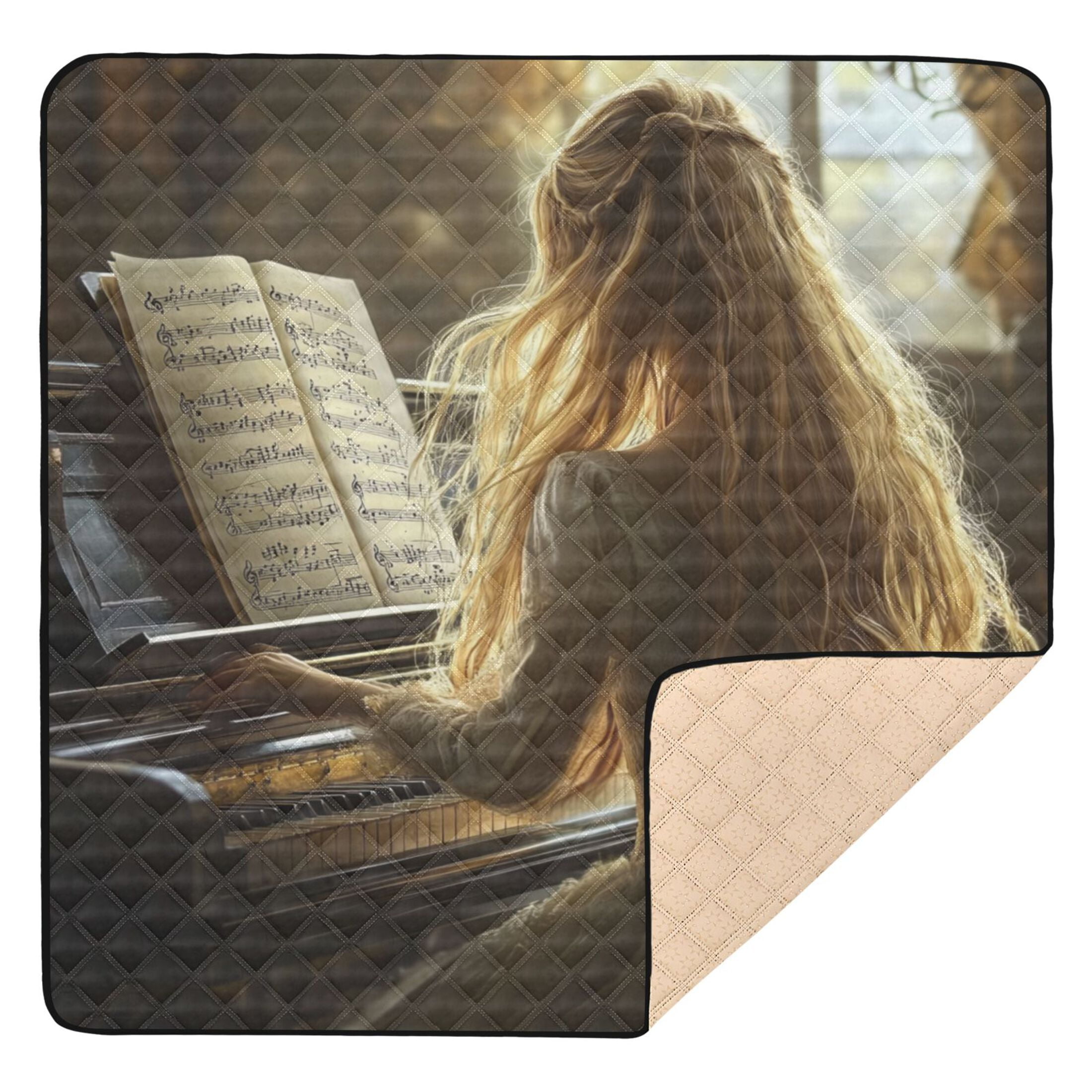 WOBOGO Blonde Lass Playing The Piano Baby Playmats Extra Large Waterproof Rollable Activity Pads for Toddlers 50×50inch