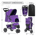 thumbnail image 2 of MoNiBloom 3 Wheel Folding Pet Dog Stroller, Foldable Lightweight Trolley with Storage Basket, Cup Holder and 360° Rotating Front Wheel for Small Medium Dogs, Purple, 2 of 15
