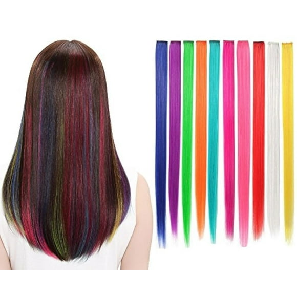 LiaSun 10Pcs/set Multi-Colors Straight Highlight Clip in Hair Extensions 20 Inch Colored Party Hair Pieces (Multicolor)