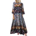 thumbnail image 1 of Vestido de manga tres cuartos con cuello redondo y estampado retro informal a la moda para mujer Fridja  NMB1674, 1 of 4