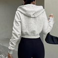 thumbnail image 5 of Mlzmgr Womens Crop Tops Long Sleeve Zipper up Drawstring Hooded Outerwear Jackets Fall Winter Trendy, 5 of 7