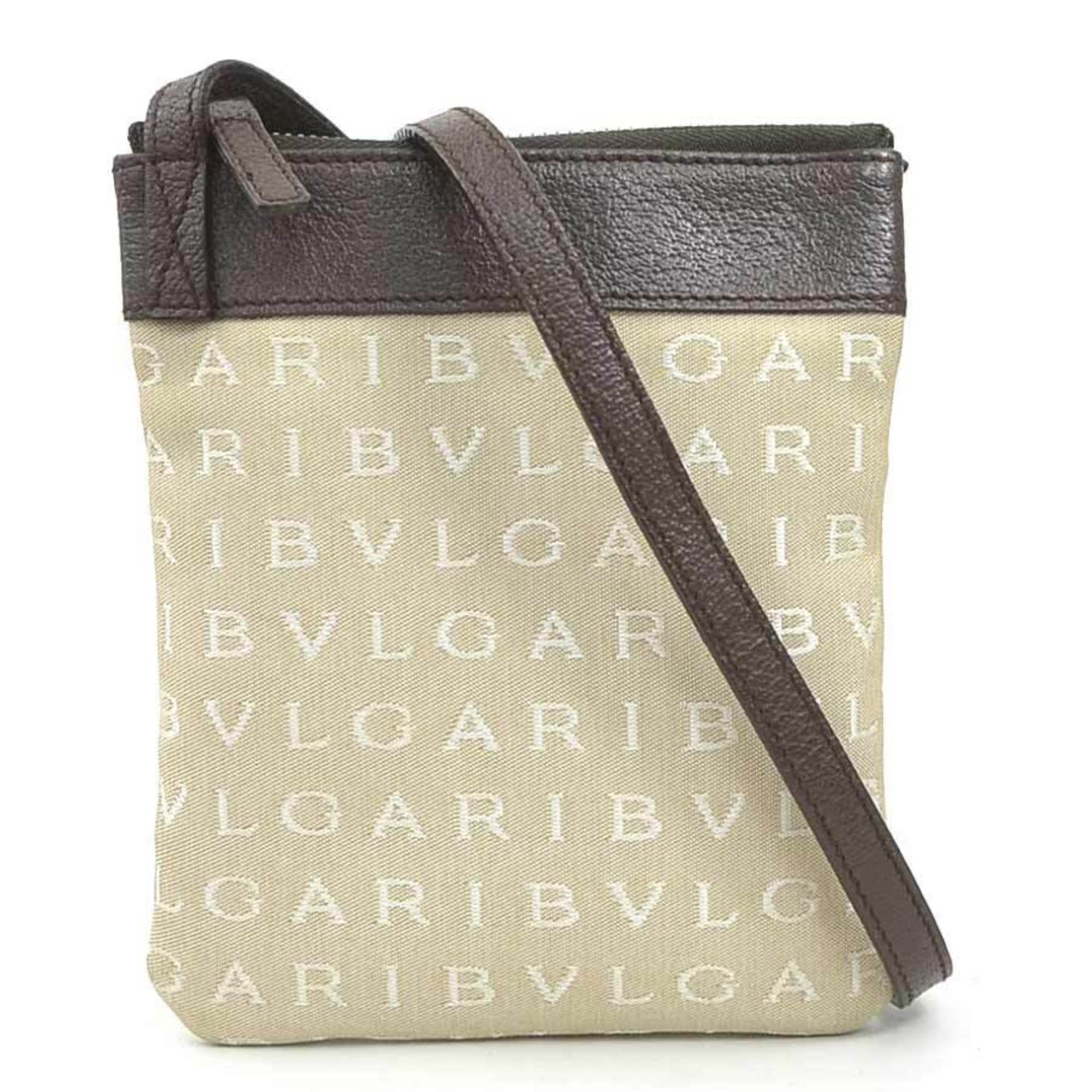 Pre-Owned BVLGARI Shoulder Bag Canvas Leather Brown x Beige Women's h31259a (Good)