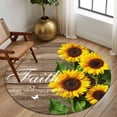 thumbnail image 2 of Round Rugs 6 Ft, Spring Sunflowers Non Slip Area Rugs for Kitchen Bedroom Entryway, Country Farmhouse Brown Wooden Plank Washable Carpet Runner Rug Floor Mats for Bedroom Home Decor, 2 of 8