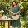 thumbnail image 2 of GRACE & GRANDEUR Women's Plus Size Dresses Tiered Polka Dots Short Sleeves Babydoll Midi Dresses 3X Dark Green, 2 of 8