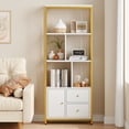thumbnail image 2 of KTENME Bookshelf, Modern Bookcase with Drawers, Gold Storage Rack, Shelf Tall Standing Bookshelves, Mental Frame Large Display Racks, Unique Book Shelf for Bedroom, Living Room, Home Office, 2 of 9
