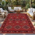 thumbnail image 2 of Red Boho Outdoor Rug for Patio/Deck/Porch, Non-Slip Large Area Rug 5 x 8 Ft, Country Tribe Ethnic Geometric Stripes Art Indoor Outdoor Rugs Washable Area Rugs, Reversible Camping Rug Carpet Runner, 2 of 8
