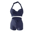thumbnail image 4 of MSJUHEG Peplum Swimsuits for Women,Halter Swimsuits for Women,Floral Swimsuits for Women,Tie Back Bathing Suit,One Shoulder Swimsuits for Women,Push Up Swimsuit,2 Piece Bikini Set Navy L, 4 of 4