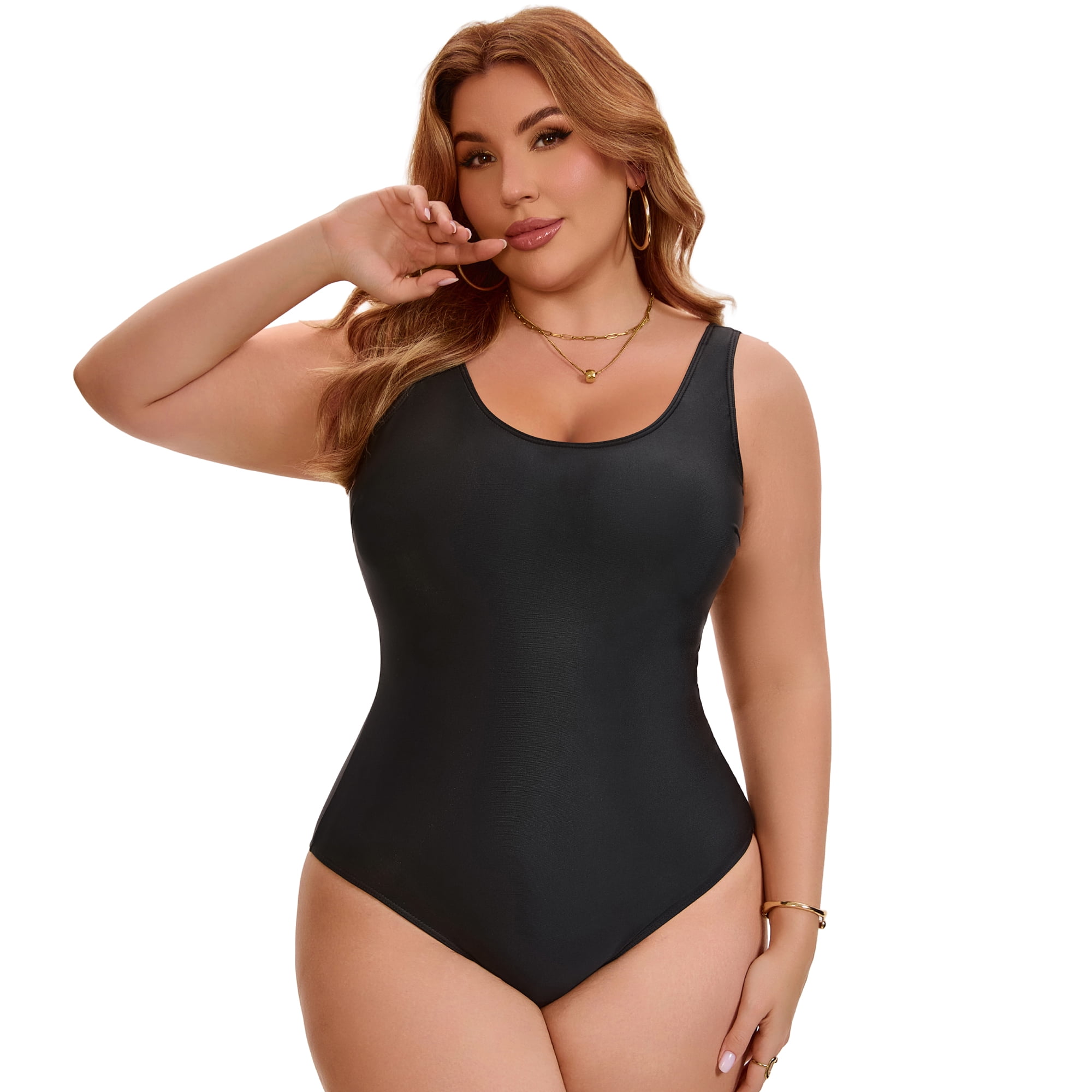 DARING DIVA Women's Plus 1 Piece Patterns Push Up Swimsuit L Black