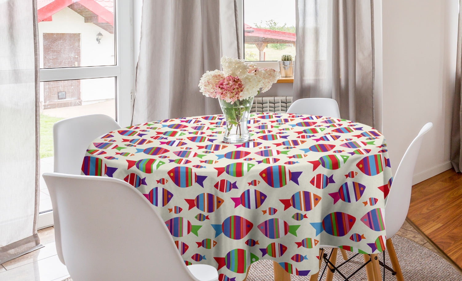 Fish Round Tablecloth, Underwater Aquarium Inspired Pattern with ...