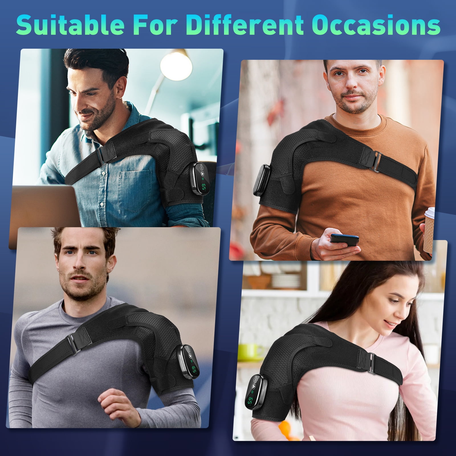 Heating Vibration Massage Shoulder Pad With Digital Display Controller 3-Speed Heating 3-speed Vibration Massage Portable Shoulder Massage Equipment Relieve Shoulder and Neck Pain USB Charging, Black