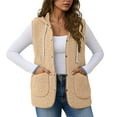 thumbnail image 4 of BXJX Women V Neck Fleece Vest- Button Down Open Front Casual Sleeveless Winter Warm Cozy Outerwear with Pockets Beige Size XL, 4 of 6