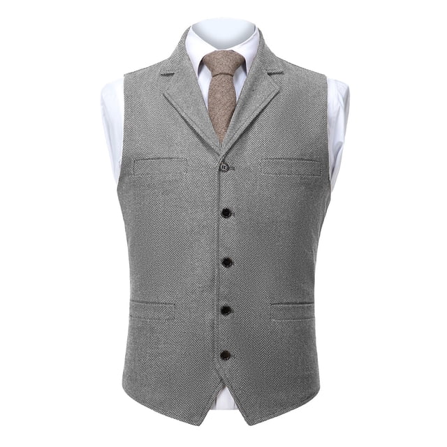 Ceisia Breathable Wrinkle-Resistant Men's Slim Fit Notch Lapel Herringbone Suit Waistcoat Gift