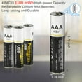 thumbnail image 2 of Rechargeable Lithium AAA Batteries 4Packs, 1100 mWh Rechargeable AAA Battery Constant Output 1.5V Li-ion AAA Battery, 2H Fast Charge with USB Cable, 1000 Cycles Life-span for Toy Cars Toothbrush, 2 of 5