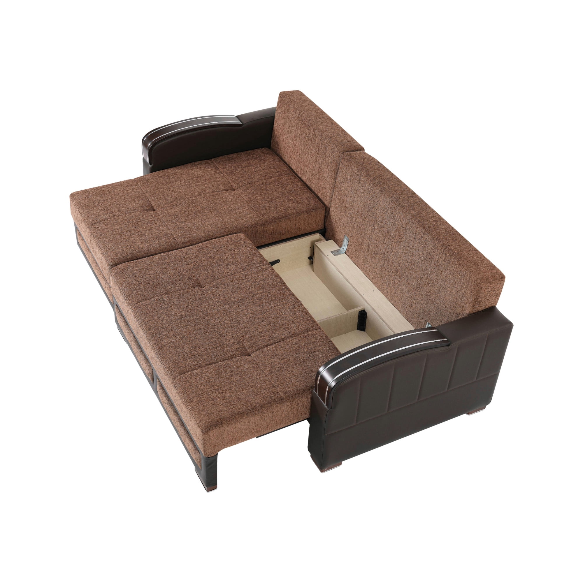 Ottomanson 96" Convertible Sectional Sofa with Storage, Chenille L-Shaped Couch for Living Room, Brown