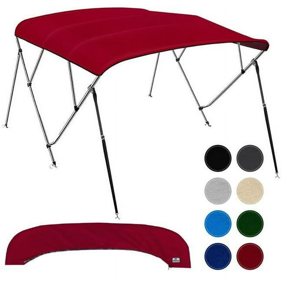Knox B43-T43D 8 ft. x 54 x 54-60 in. 4-Bow Boat Bimini Top - 900D Marine Canvas - Burgundy