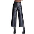 thumbnail image 5 of Pantalones de cuero para mujer, pantalones anchos y recortados de cintura alta, pantalones de cuero PU sueltos de otoño e invierno, estilo coreano, ropa exterior adelgazante de talla grande, 5 of 5