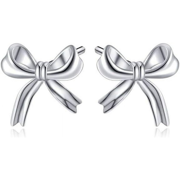 Solid 925 Sterling Silver Bow Stud Earrings for Women Teens Small Ribbon Stud Earrings Bowknot