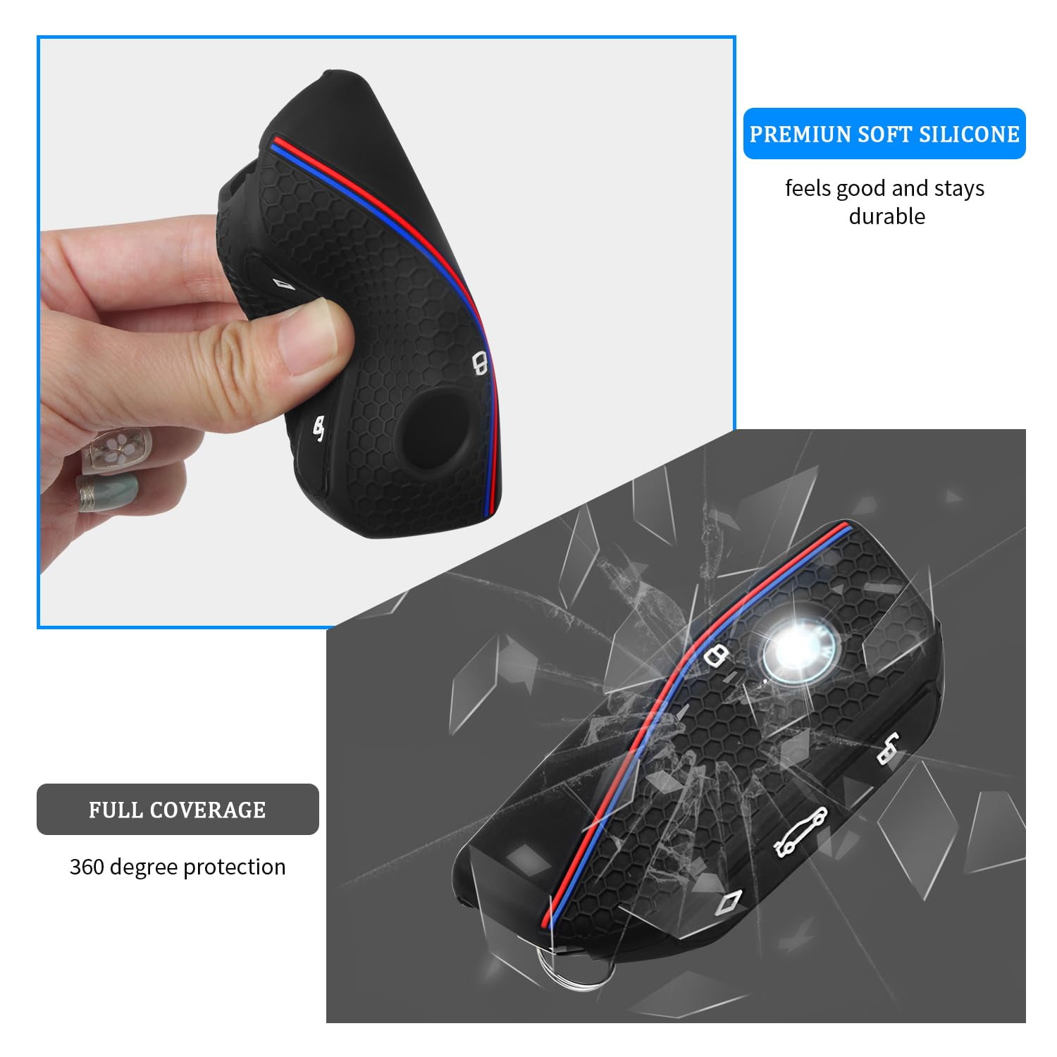 Durable Dual-Layer Silicone Key Fob Covers 2-Pack for BMW 7 Series X5 X6 X7 iX i5 i7 M60 2023-2025 Shock-Absorbing Scratch-Resistant Remote Protector