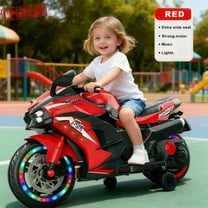 TaTee 12V Kids Electric Motorcycle, Battery Powered Ride-On Toy with Training Wheels for Boys & Girls Ages 3-6, Bluetooth Music & LED Lights, Red