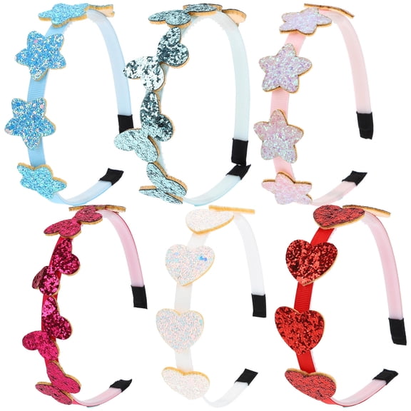 MEIBUTYUP 6-Pack Sparkly Headbands for Girls, Assorted Colors, Adjustable, Decorative Hair Accessories for Daily Use