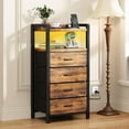 thumbnail image 2 of Night Stand with Charger Station and LED Light Rustic Brown Nightstand with Drawers Bedside Table Tall Nightstand 4, 2 of 7