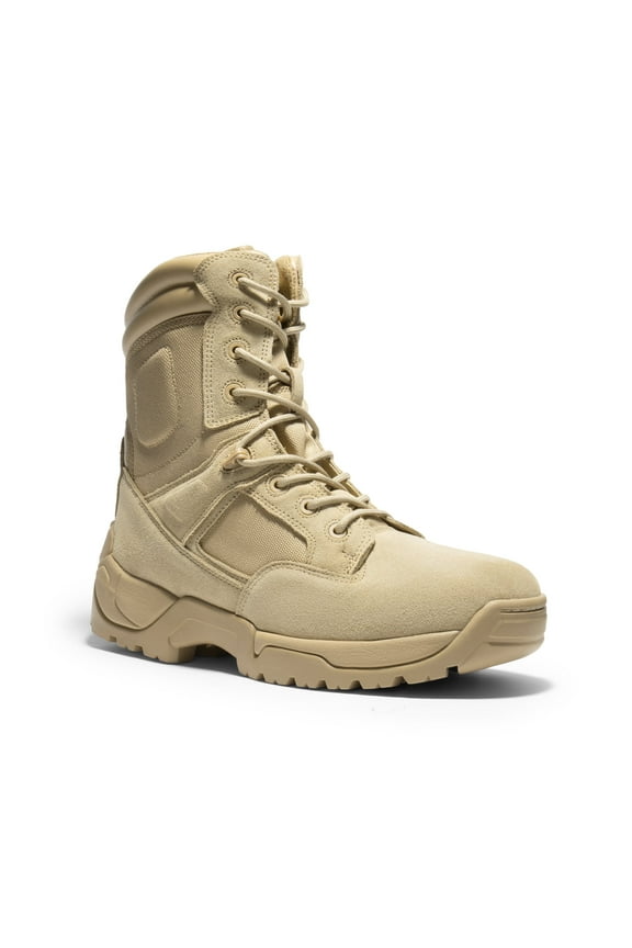 Men's Military Tactical Work Boots Side Zipper Leather Motorcycle Combat Boots