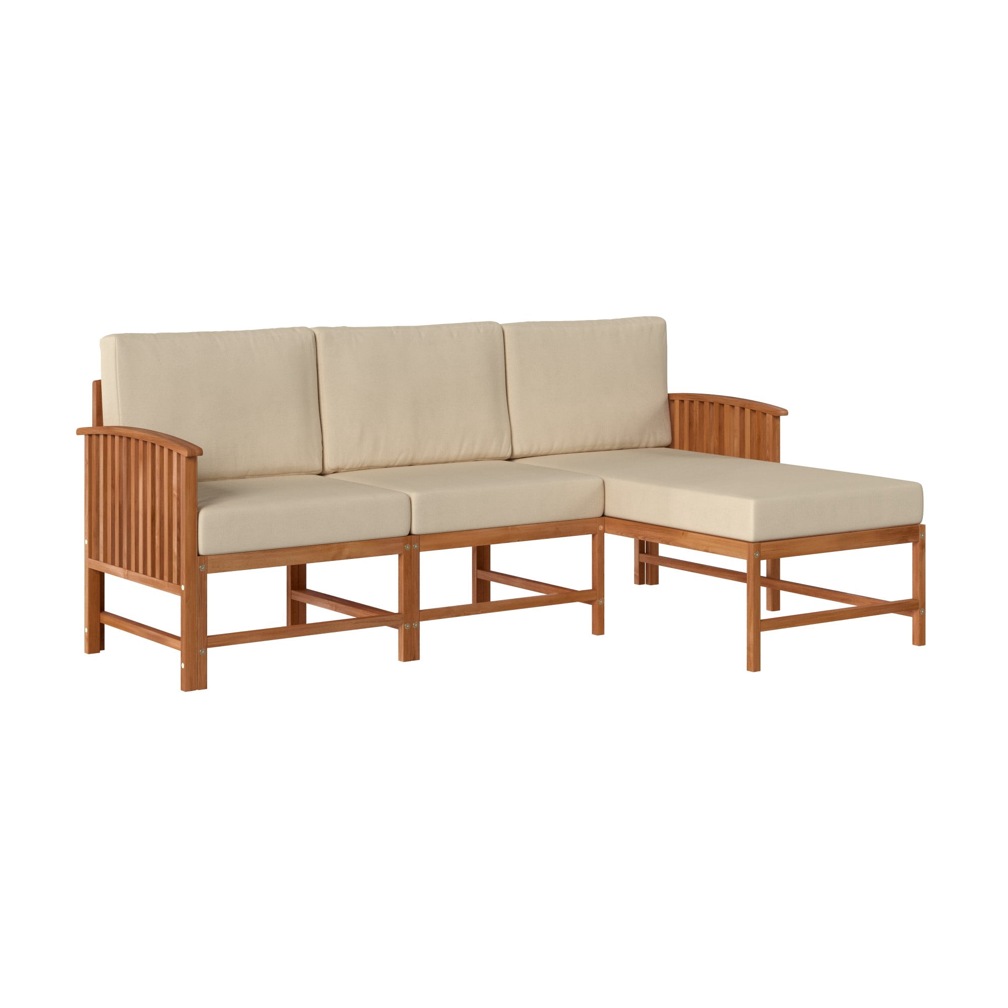 Walker Edison Modern Slatted Solid Wood 3-Piece Outdoor Sectional Set, Brown