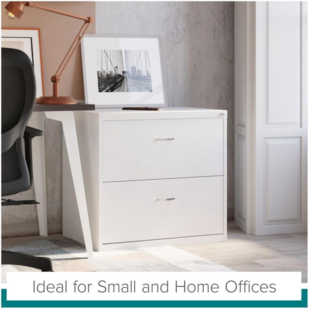 Maklaine Home Office Lateral Metal Filing Cabinet 30" Wide 2 Drawer White