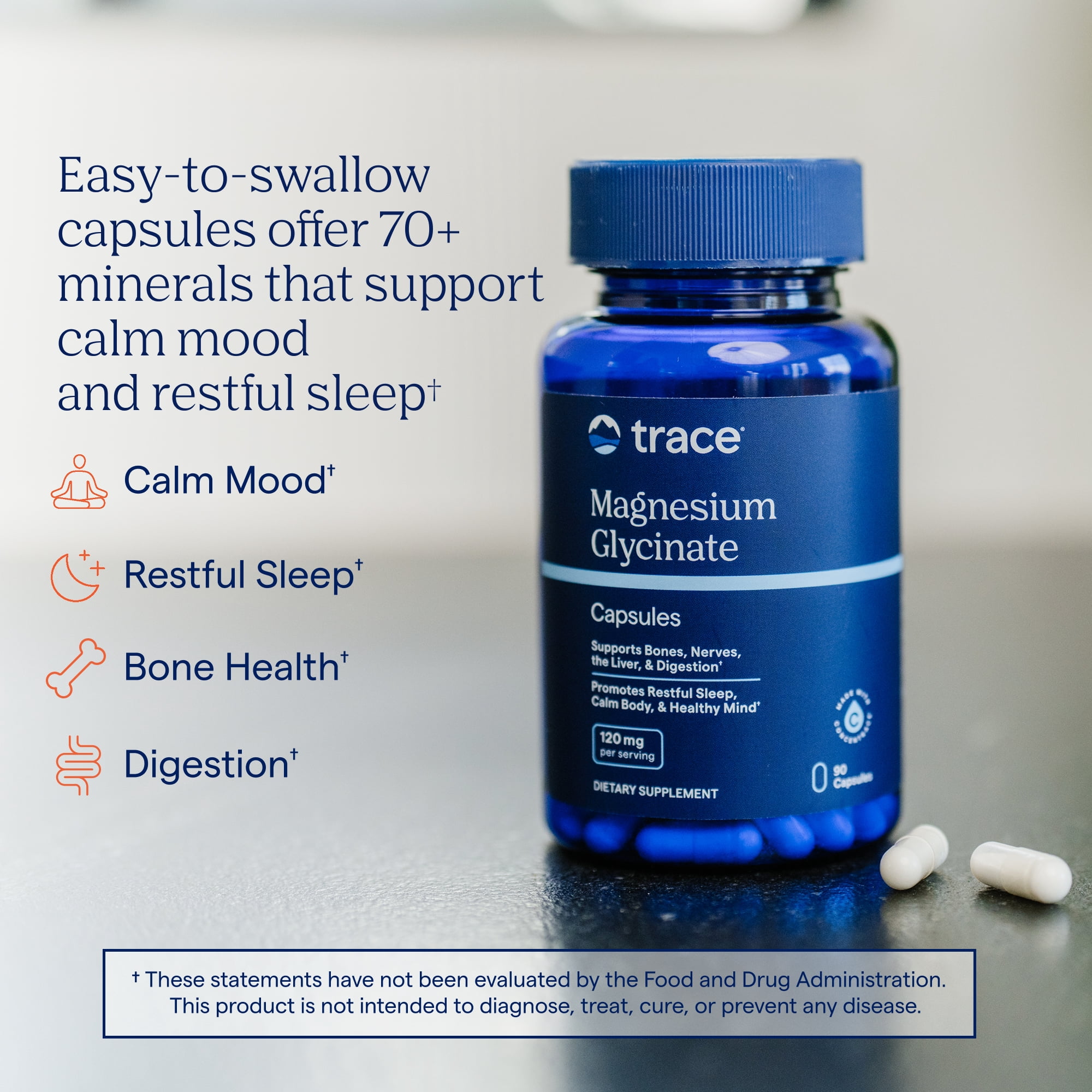 (3 pack) Trace Minerals Magnesium Glycinate Capsule Supplement for Healthy Sleep and Relaxation Support, 90 Count (90 Servings)