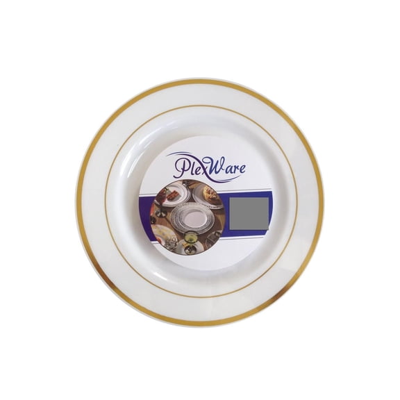 White with Gold Band 7" Salad Plastic Plates *Case of 120*