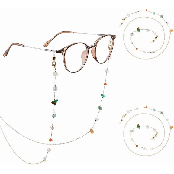 2PCS Glasses Chains Sunglasses Straps Gemstone Beaded Glasses Strap Stone Beads Eyeglass Strap Holder Elegant Eyewear Lanyard Eyewear Lanyard Around Neck 75cm/29.5inch Mixed Stone