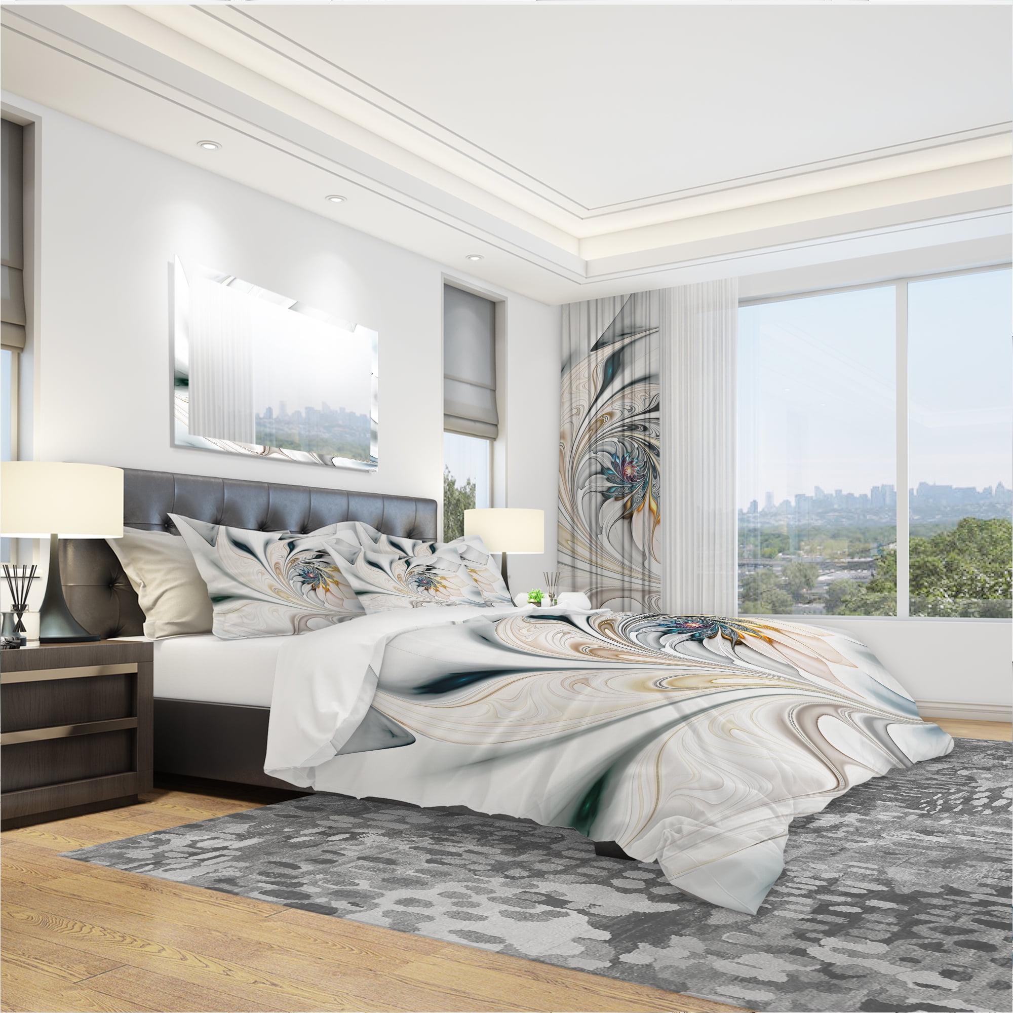 Designart 'White Stained Glass Floral Art' Duvet Cover Set