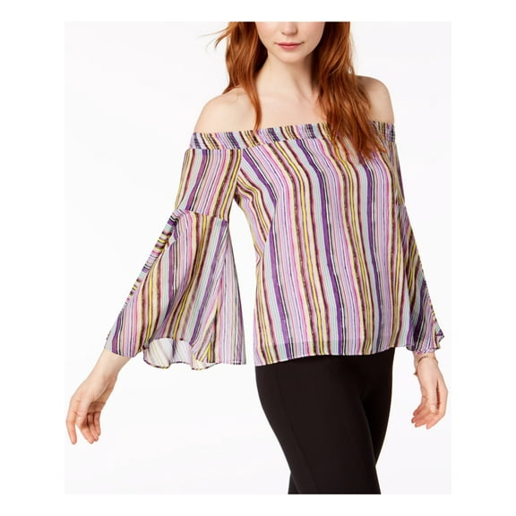 BAR III Womens Purple Off The Shoulder Off Shoulder Blouse 2XS