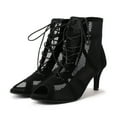 thumbnail image 5 of Lace Up Stiletto Heels for Women Open Toe Mesh Ankle Boots Ballroom Dance Shoes High Heel Party Evening Sandals, Black, Size 7, 5 of 6