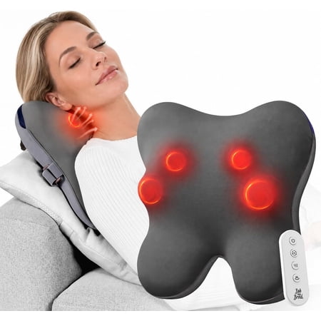 BOB AND BRAD EZBack Plus Neck Massager with Heat and Remote, Back Massager with 3 Level for Pain Relief Deep Tissue, Shiatsu Kneading Massage Pillow for Shoulders, Neck, Ideal Gifts