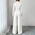 thumbnail image 5 of Womens Two Piece Outfit Long Sleeve Breasted Blazer High Waist Straight Leg Pants formal Business Suit White XL(XL), 5 of 7