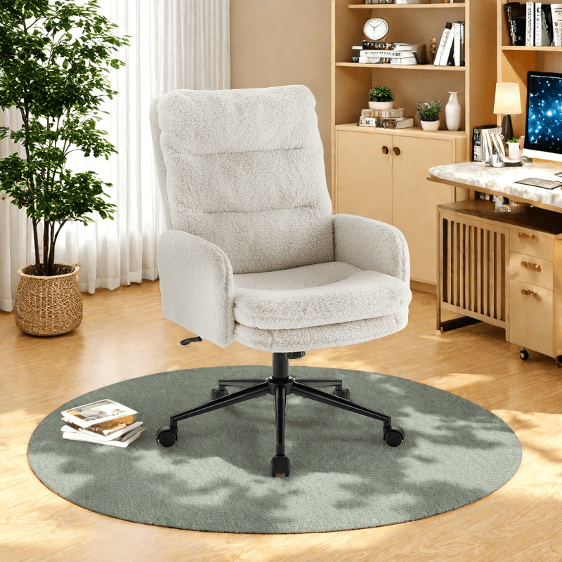 Upholstered Desk Chair with Armrests - Height Adjustable, Swivel, Ergonomic Office Chair with Wheels for Home  Computer