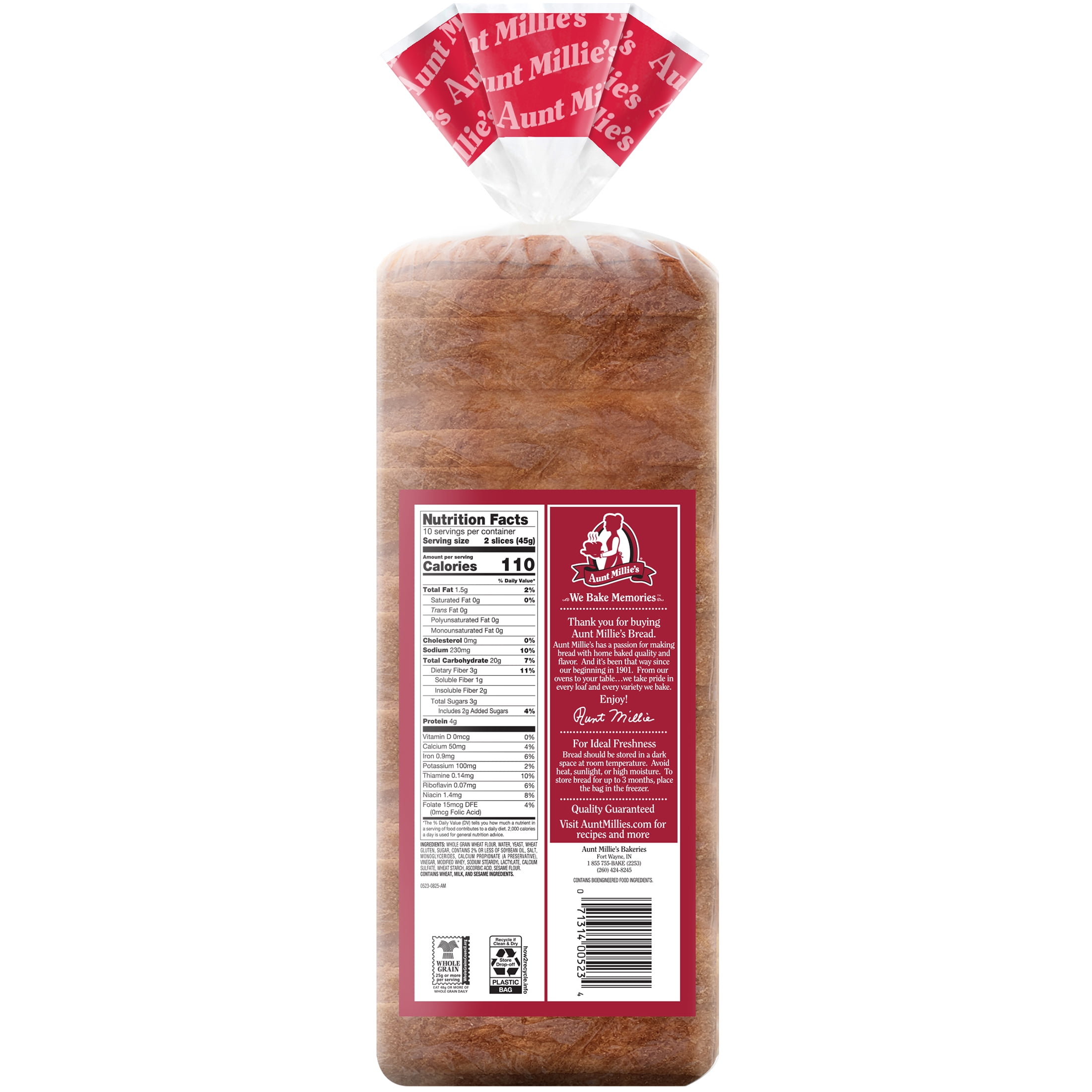 Aunt Millie's 100% Whole Grain White Bread, 16 oz.