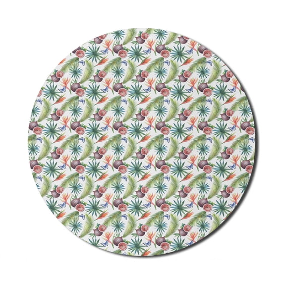 Watercolor Mouse Pad for Computers, Illustration of Whole or Sliced Figs and Palm Leaves Aloha Vibes, Round Non-Slip Thick Rubber Modern Gaming Mousepad, 8" Round, Multicolor, by Ambesonne