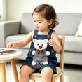 thumbnail image 3 of FRSASU Toddler Girls Cartoon Denim Short Overalls Cute Doll Pattern Jean Shortalls with Adjustable Straps Kids Summer Casual Romper Blue-I, 3 of 8
