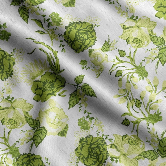 Soimoi Floral Print,Cotton Cambric, Quilting Fabric Sold by The Yard 42 Inch Wide, Medium Weight Cotton Fabric, SewingSupplies,Light Green