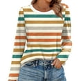 thumbnail image 2 of Women T Shirt Round Nenk long Sleeve Casual Striped Print Tees Women Clothes Top Loose Fit, 2 of 5