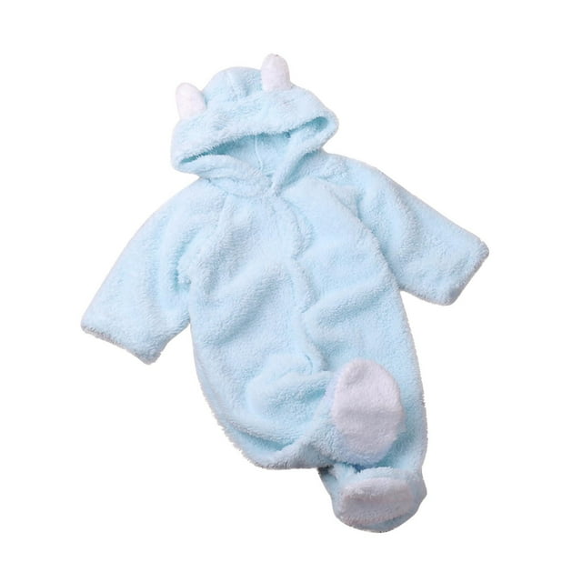 MeetoTime Baby Boys Girls Solid Color Round Neck Long Sleeves Foot Wrapped Jumpsuit Newborn Infant Fleece Hooded Rompers