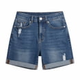thumbnail image 7 of Jean Shorts for Women High Waisted Button Ripped Stretchy Rolled-up Denim Shorts with Pockets Dark Blue XXL, 7 of 7