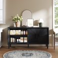 thumbnail image 3 of Atumcto 60" Buffet Sideboard Cabinet with Sunburst Doors, Black Credenza Storage Cabinet with Adjustable Shelves for Dining Room, 3 of 15