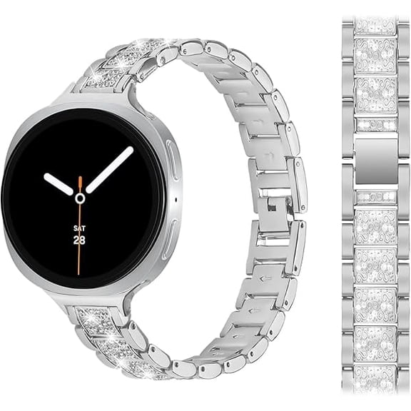 xixishop Metal Bands for Samsung Galaxy Watch 8 Band 40mm 44mm/8 Classic 46mm Women,Shiny Bling Diamond Stylish Stainless Steel Strap Replacement WristBands for Samsung Watch 8 Band 40 44 mm