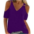 thumbnail image 1 of Timegard Womens Tops Summer V Neck Cold Shoulder Short Sleeve Fitting Comfy Tee Tops Casual Fashion, 1 of 5