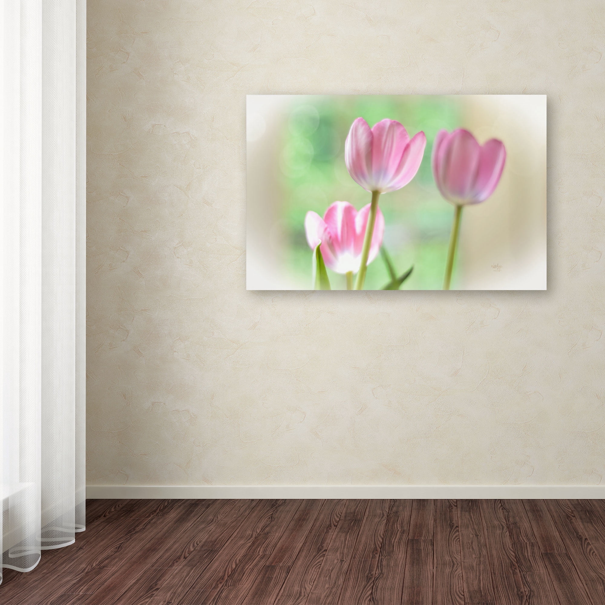 Trademark Fine Art "Three Pink Tulips" Canvas Art by Lois Bryan